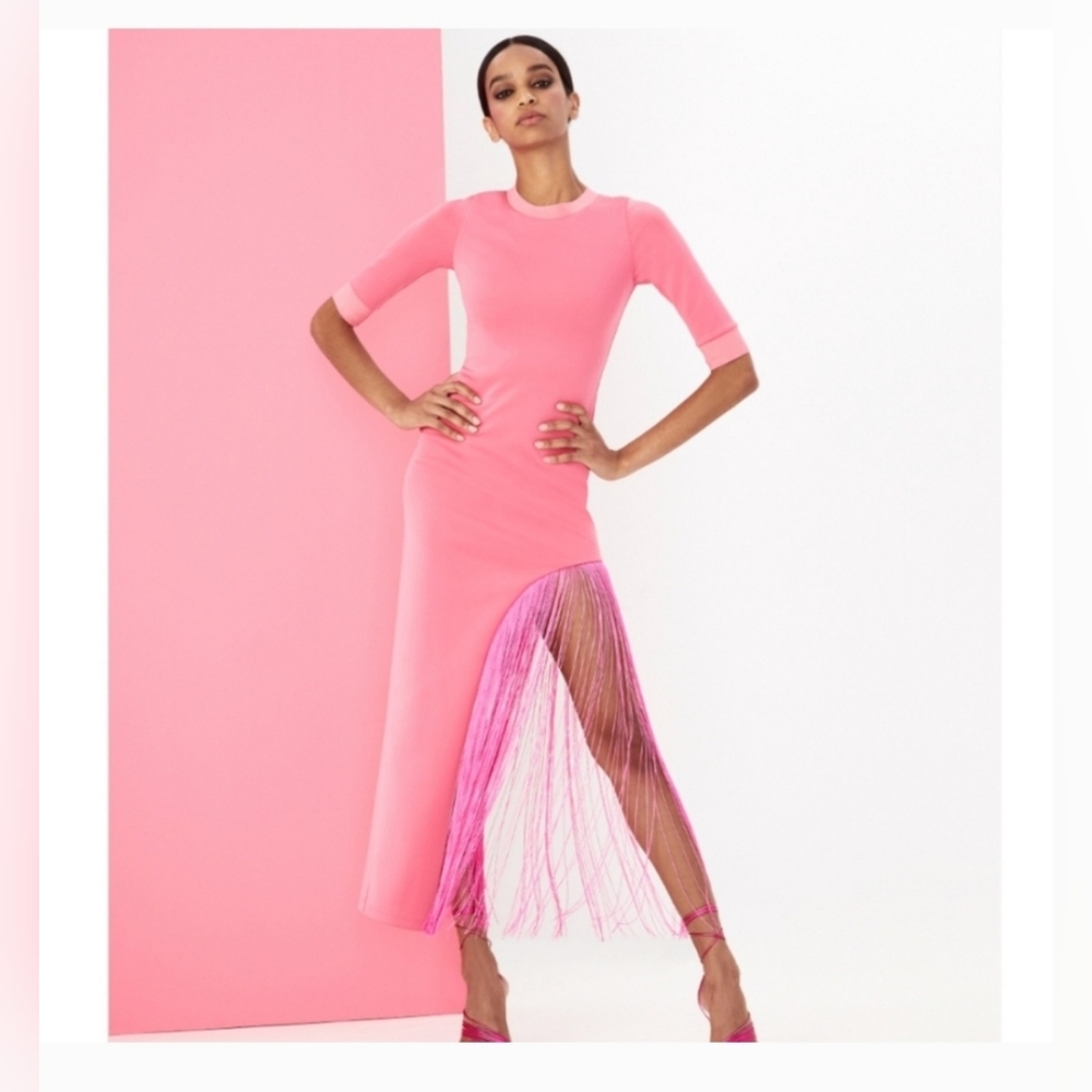 ALICE +OLIVIA ASYMMETRICAL FRINGE MIDI DRESS SIZE 0 - Picture 8 of 16